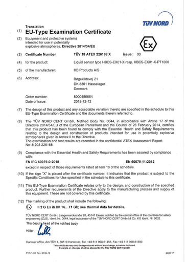 Capacitive Sensors & Switches ATEX Certificate Zone 1