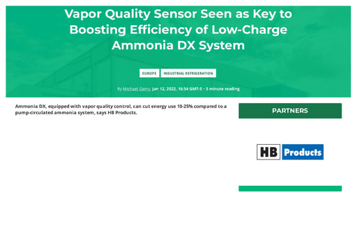 Vapor quality sensor seen as key to boosting efficiency of low charge ammonia dx system - Ammonia21.com