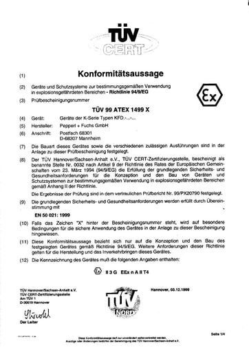 Barrier ATEX/Ex Certificate